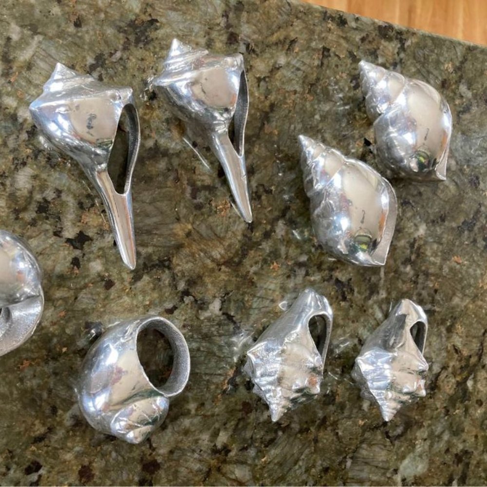 Silver sea shell shape ( ocean ) napkin rings holders set of 8